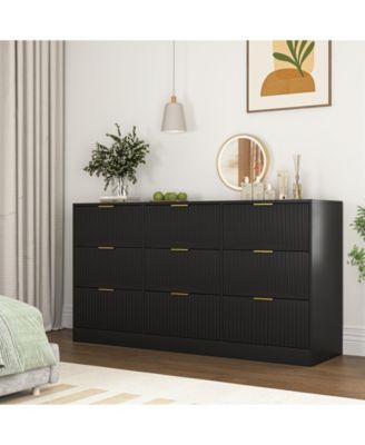 Large 9 Drawer Dresser 63-Inch-Wide Wood with Gold Handles for Bedroom Storage