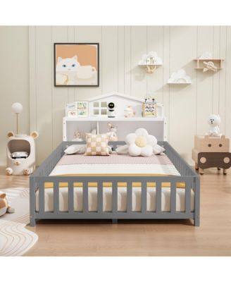 Full Size Headboard Storage Cabinet with Chalkboard for Montessori Bed