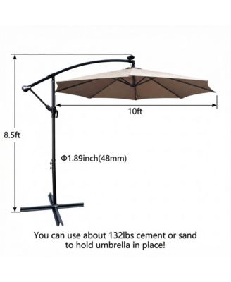 10 Ft Solar Powered LED Waterproof Outdoor Umbrella with Crank and Cross Base