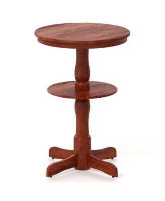 2-Tier Round High Top Bar Table with Storage Shelf and Pedestal Base-Espresso