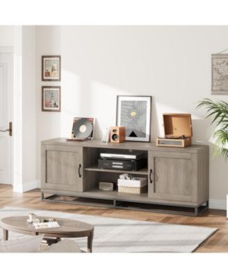 Farmhouse TV Stand , Entertainment Center 2-Tier Adjustable Shelves, Wooden TV & Media Console Table for 75 Inch