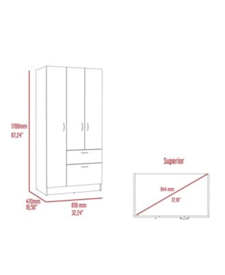 67.2inch Armoire with Double Door Cabinet One Drawer Five Shelves Metal Rod