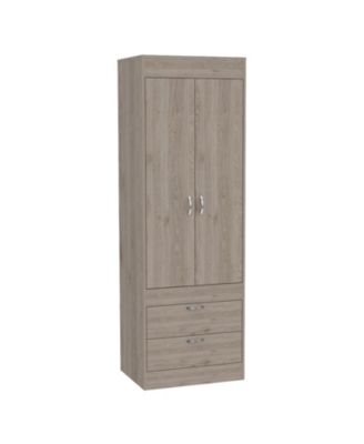 Tarento Armoire with 2 Drawers Double Door Cabinet Hanging Rod Bedroom Storage