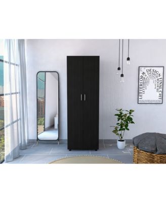 Slim Armoire for Bedroom with 2 Shelves Hanging Rod Double Door