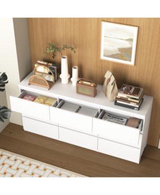 Modern 9 Drawer Dresser No Handle Design 63-Inch-Wide Matte Wood.