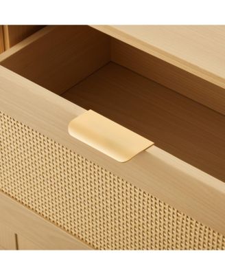 3 Drawer Rattan Dresser - Modern Chest of Drawers with Metal Handles and Wooden Legs, Wood Clothing Storage Closet for Bedroom