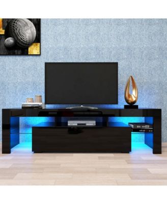 Led Tv Stand for 55 Inch TV, 51.18" Entertainment Center with Glass Shelves and Storage Drawer for Living Room and Bedroom