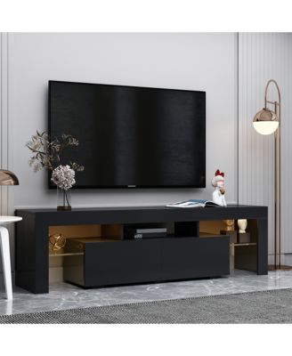 Led Tv Stand for 55 Inch TV, 51.18" Entertainment Center with Glass Shelves and Storage Drawer for Living Room and Bedroom