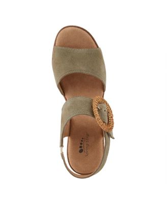 Women's Gamona Ankle-Strap Heeled Sandal with Decorative Buckle - Cork Chunky High Heel