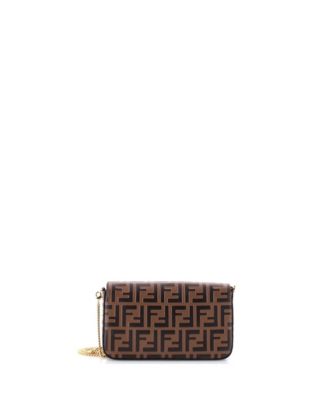 F is Fendi Envelope Clutch on Chain Zucca Embossed Leather