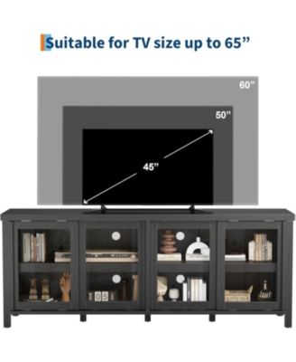 TV Stand for 65 Inch with Entertainment Center Storage Cabinet,4 Sliding Glass Doors, Mid Century Modern Media Console, Living Room and Bedroom