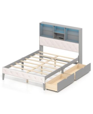 Full Bed Frame with Storage Headboard and LED Lighting