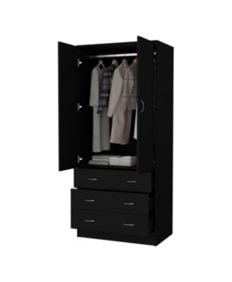 Prescott Armoire with 2 Doors 3 Drawers 1 Hanging Rod Bedroom Storage