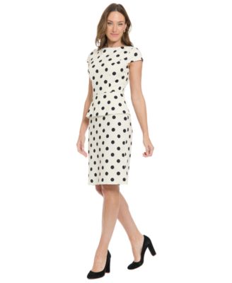 Women's Polka Dot Peplum Boat Neck Knee Length Dress