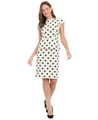 Women's Polka Dot Peplum Boat Neck Knee Length Dress