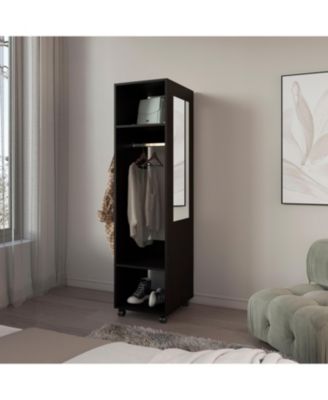 63inch Armoire with 3 Shelves 1 Mirror 4 Wheels Storage Cabinet