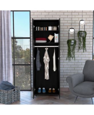 Cluster 63inch Tall Wardrobe with Mirror Three Shelves Casters and Hanging Rod Bedroom Clothes Storage Cabinet Organizer