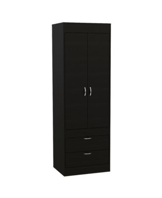 Lisboa Armoire with Double Doors Hanging Rod Two Drawers and Metal Handles