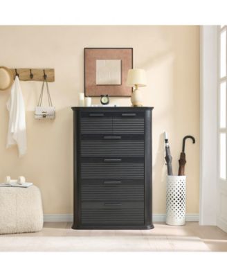 6 Drawers Dresser Modern Curved Profile Wood Fluted Storage Organizer 45 inch Tall for Bedroom Living Room Entryway