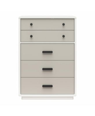 Modern 5 Drawer Valencia Tall Dresser Two Tone Finish with Matte Handles for Urban Bedroom