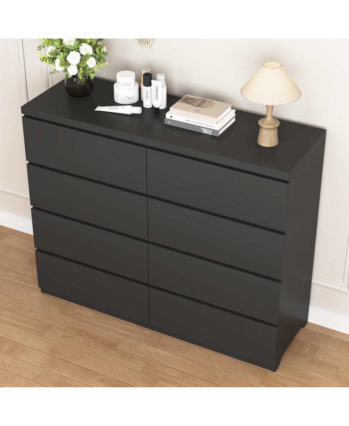flynama Black 8-Drawer Wood Dresser Chest for Bedroom Storage