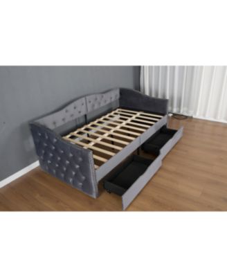 Upholstered Daybed With 2 Storage Drawers USB Ports Grey No Box Spring Needed