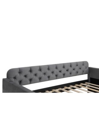 Upholstered Daybed With Trundle And USB Charging Dark No Box Spring