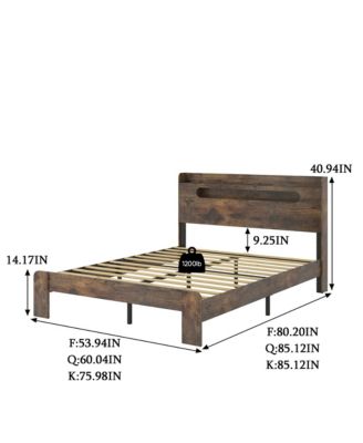 Wood Bed LED Storage Headboard 2 USB Noise Free