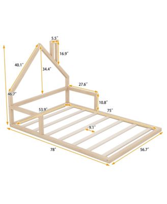 Wood Floor Bed House Shaped Headboard Chimney Pine Wood MDF