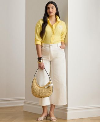 Plus Size Eyelet-Logo Linen Shirt