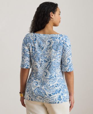 Plus Size Paisley Stretch Boatneck T-Shirt