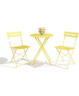 3 Piece Foldable Bistro Table and Chairs Set – Indoor/Outdoor Premium Metal Frame Coffee Table Set for Garden/Yard