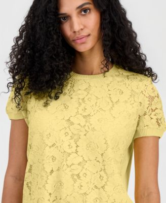 Women's Lace-Front Short-Sleeve Sweater