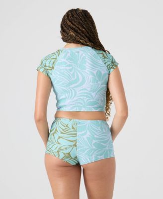 Women's Cropped Crewneck Swim Short-Sleeves Rashguard