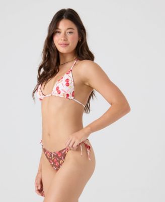 Women's Cherry Printed Reversible Mini Tiki Tri Halter Bikini Top