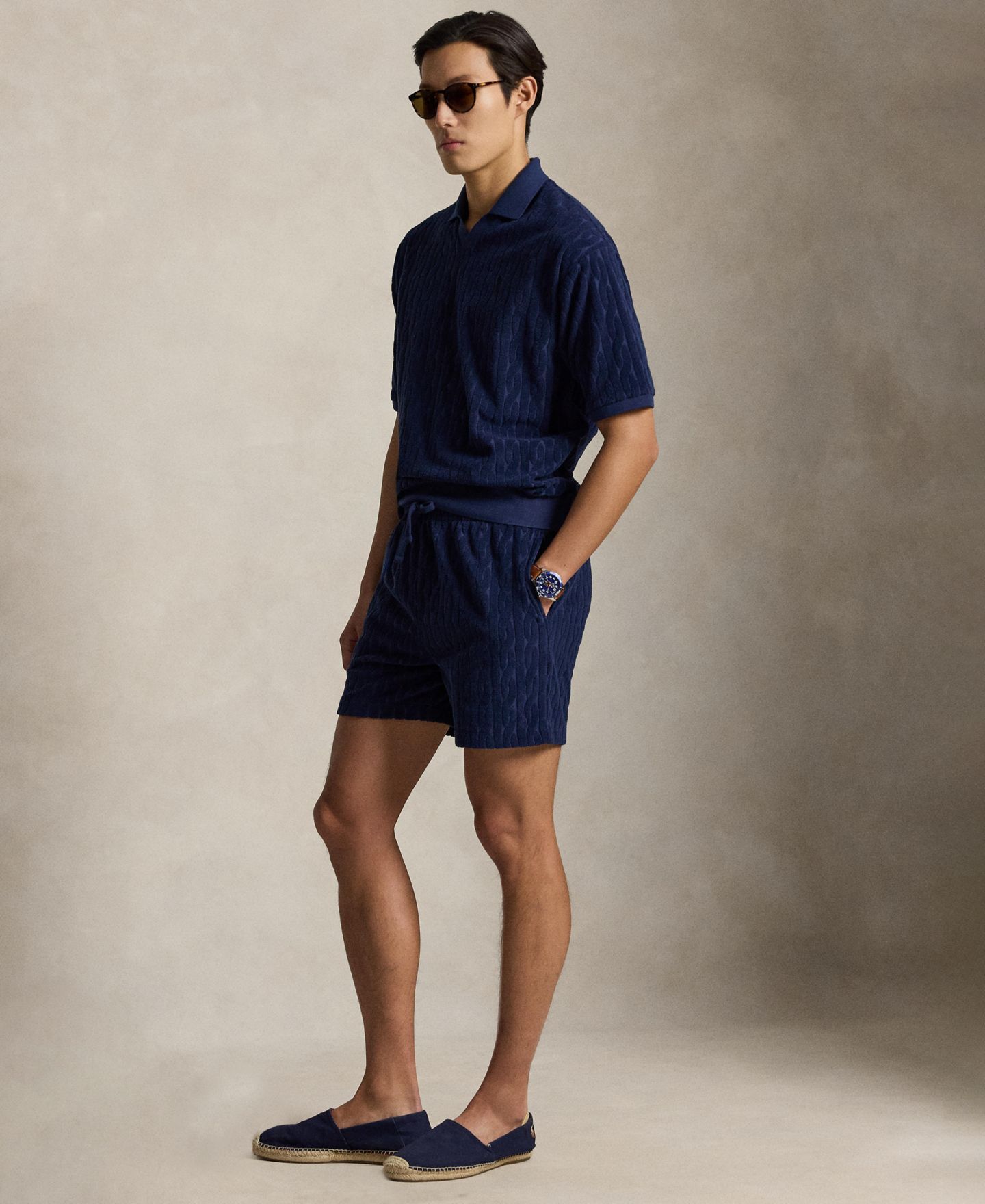 Мужские шорты Polo Ralph Lauren Cable-Knit Terry Regular-Fit Shorts, 5" Inseam, цвет: Тёмно-синий — фото 2