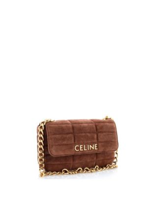 Small Logo Chain Flap Bag Quilted Suede