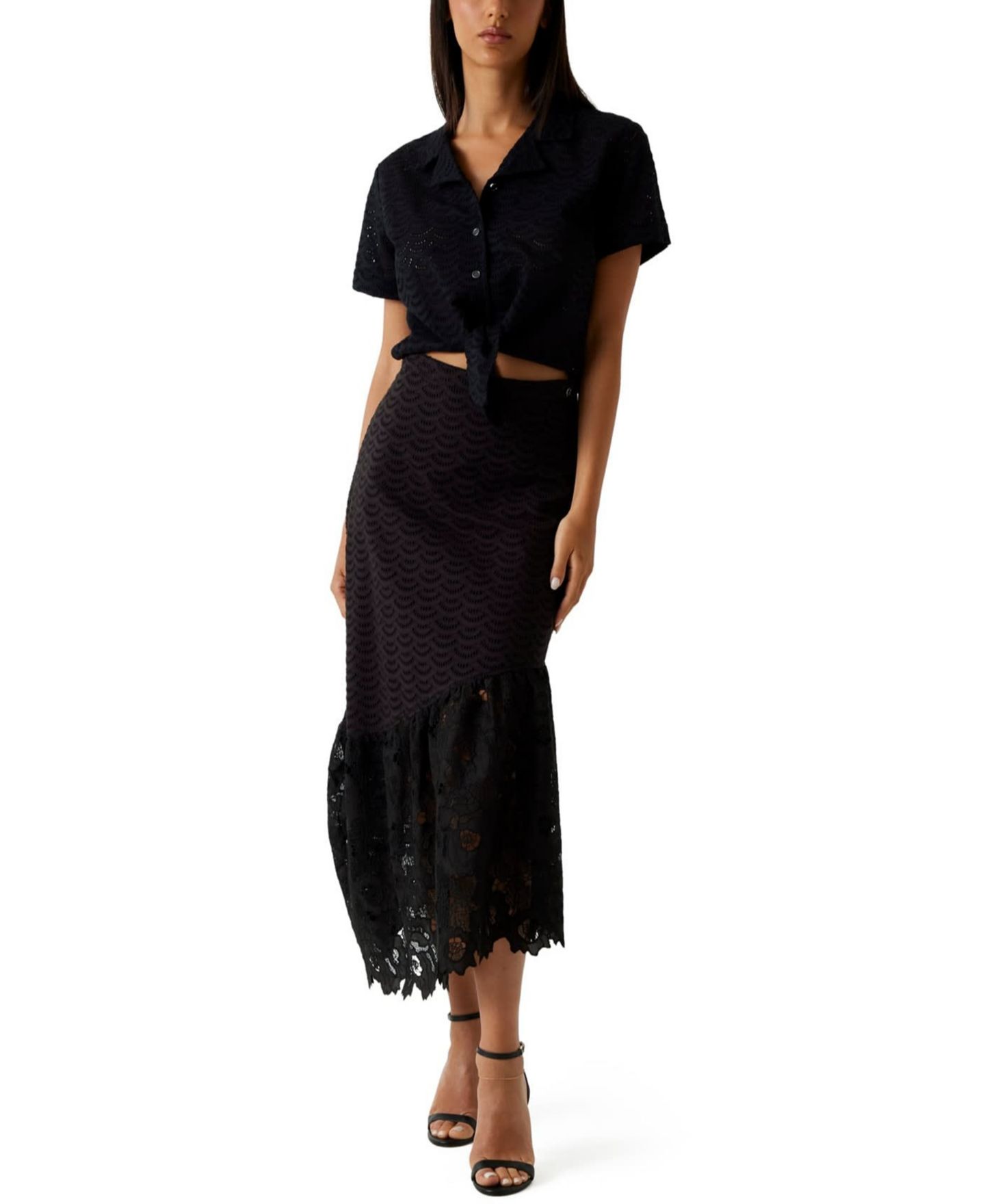 Женская юбка GUESS Sharon Eyelets Flared Midi, цвет: Угольно-чёрный — фото 2