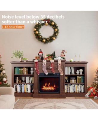 67" Electric Fireplace TV Stand with 18" Slim Built-in Heater, Remote, 12 Flame Colors, Adjustable Storage Cabinets, Wood Finish, Entertainment