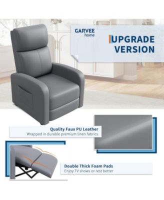 Recliner Chair Leather Adjustable Ergonomic Push Back Single Sofa with Side Pocket for Living Room