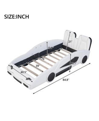 Race Car Shaped Platform Bed With Wheels For Kids Bedroom