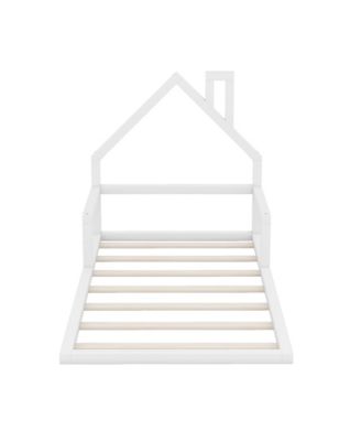  Wood Floor Bed House Shaped Headboard Chimney Pine Wood MDF