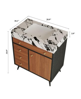 29.9" Freestanding Bathroom Vanity with Stone Gray Sintered Stone Top, Ceramic Sink, Soft Close Drawers & Storage Cabinet