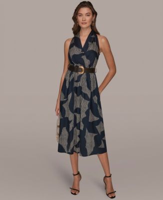donna karan new york women's a-line halter dress Donna Karan Women's Sleeveless Floral Halter Neck A-Line Dress in Sangria/Lilac