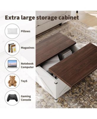 Farmhouse Coffee Table with Lift Top, 315" Square Rustic Cocktail Table with Storage, x-Shaped Design & Industrial Metal Accents, Sturdy Wood