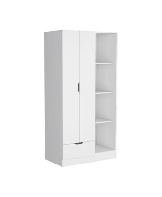 Memphis Wardrobe Armoire with 4-Tier Shelves 1 Drawer Hanging Rod