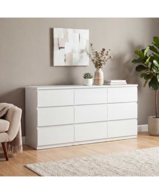 Modern 8 Drawer Dresser with Silver Handles for Bedroom Living Room Storage