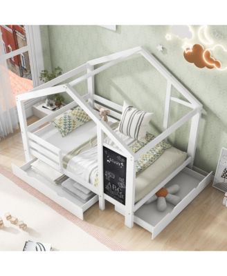House Bed with 335x16 Inch Blackboard Multiple Drawers and Two Assembly Options