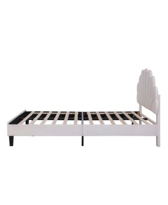 Upholstered Platform Bed Flower Pattern Velvet Headboard No Box Spring Needed