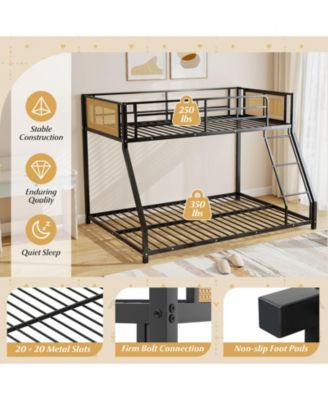 Metal Bunk Bed Twin Over Full with Guardrails and Ramp Ladder